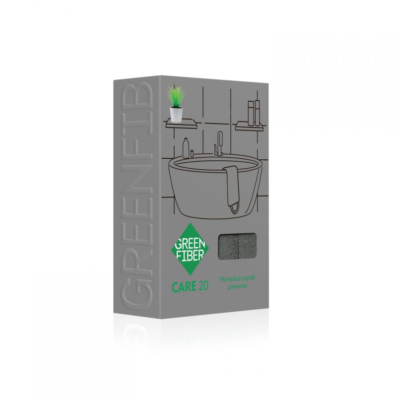Длинная мочалка-скраб Green Fiber CARE 20, серая